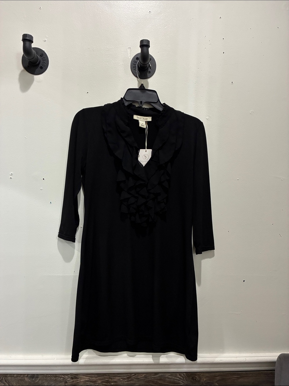 White House Black Market Black Ruffle V-Neck Mini Dress